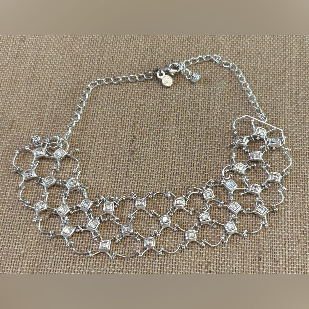 M&S Rhinestone Bib Statement Necklace 14”